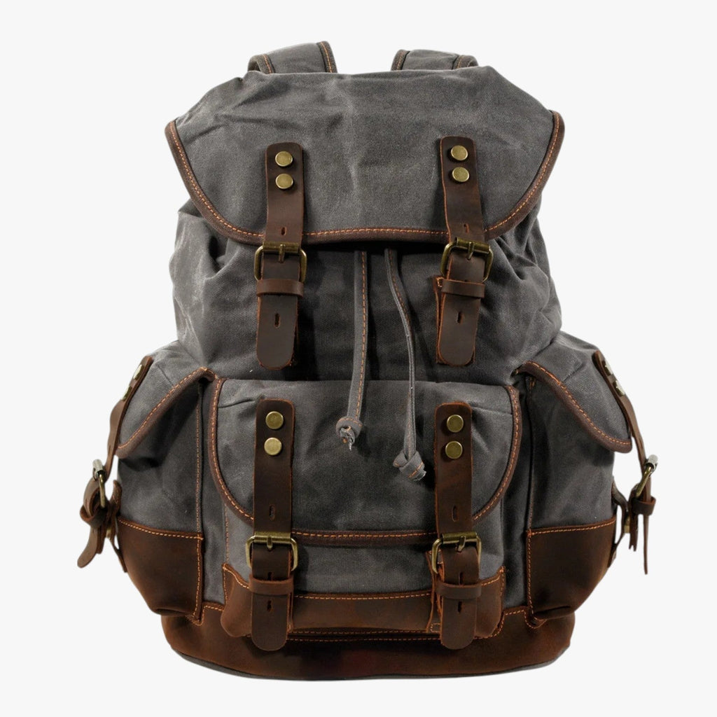 Canvas and Faux Leather Hiking Backpack with Padded Straps