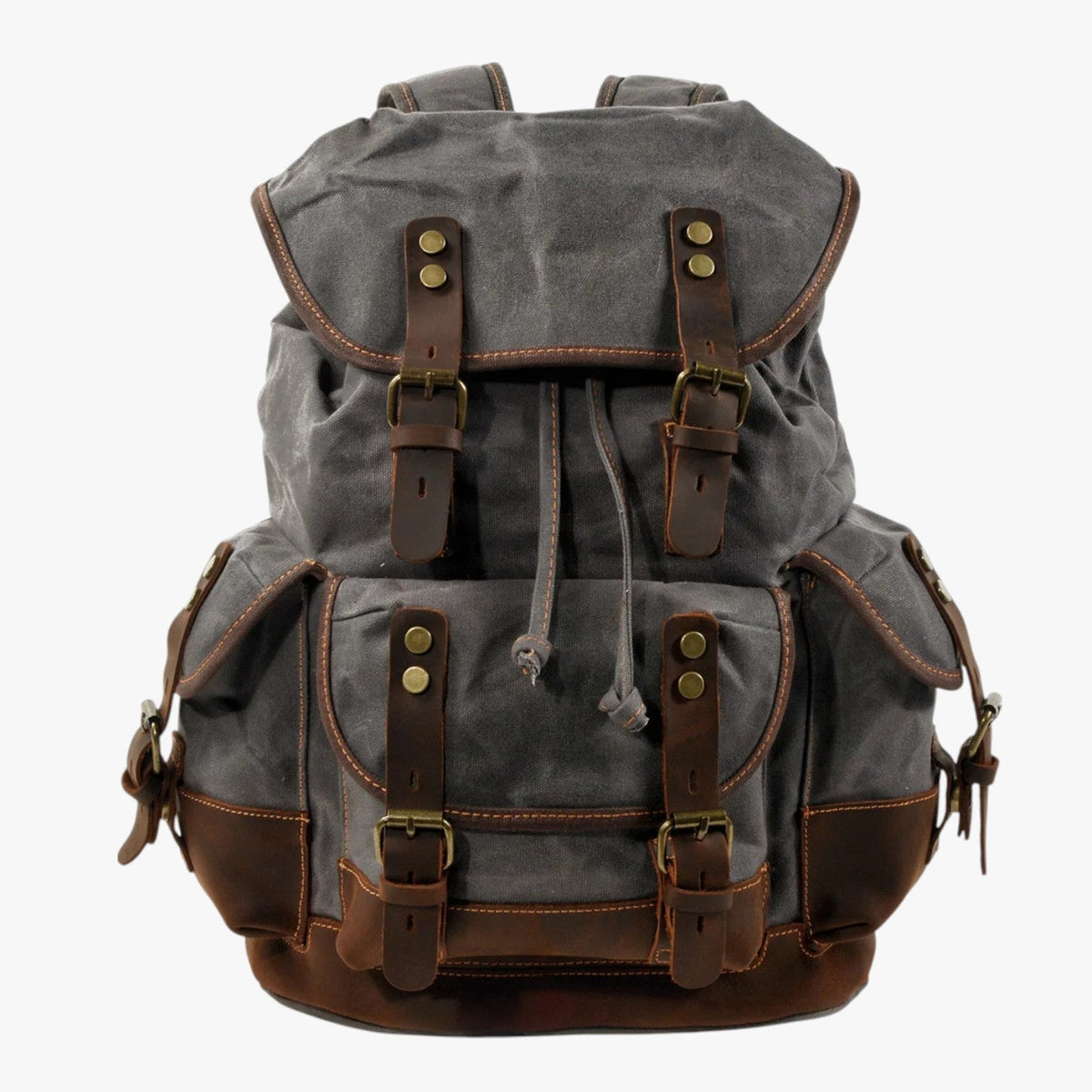 Canvas and Faux Leather Hiking Backpack with Padded Straps