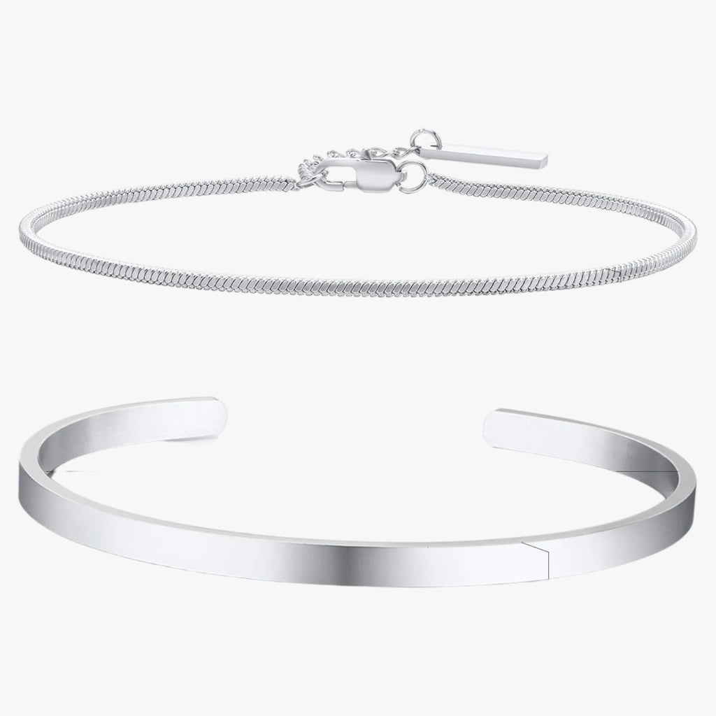 Conjunto de pulseras de acero inoxidable para hombre con detalles en negro