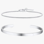 Conjunto de pulseras de acero inoxidable para hombre con detalles en negro