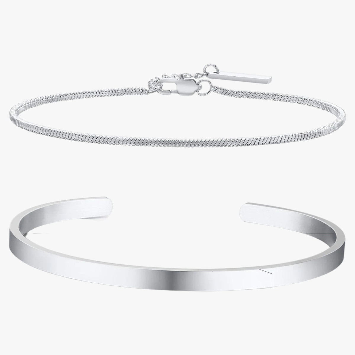 Conjunto de pulseras de acero inoxidable para hombre con detalles en negro
