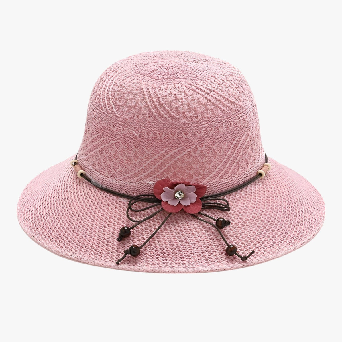 Foldable Straw Sun Hat with Decorative Flower Trim