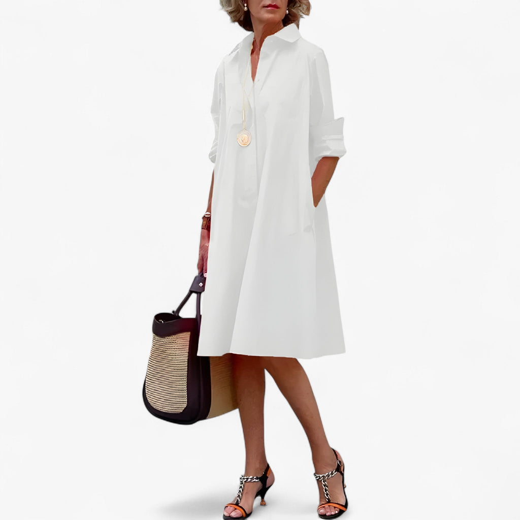 Flowing Dress with a Shimmer Detail at the Neckline