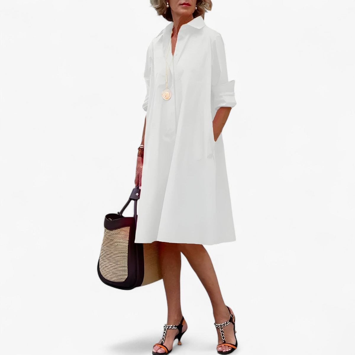 Flowing Dress with a Shimmer Detail at the Neckline