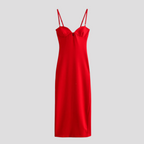 Vestido midi ajustado con tirantes finos y cremallera oculta