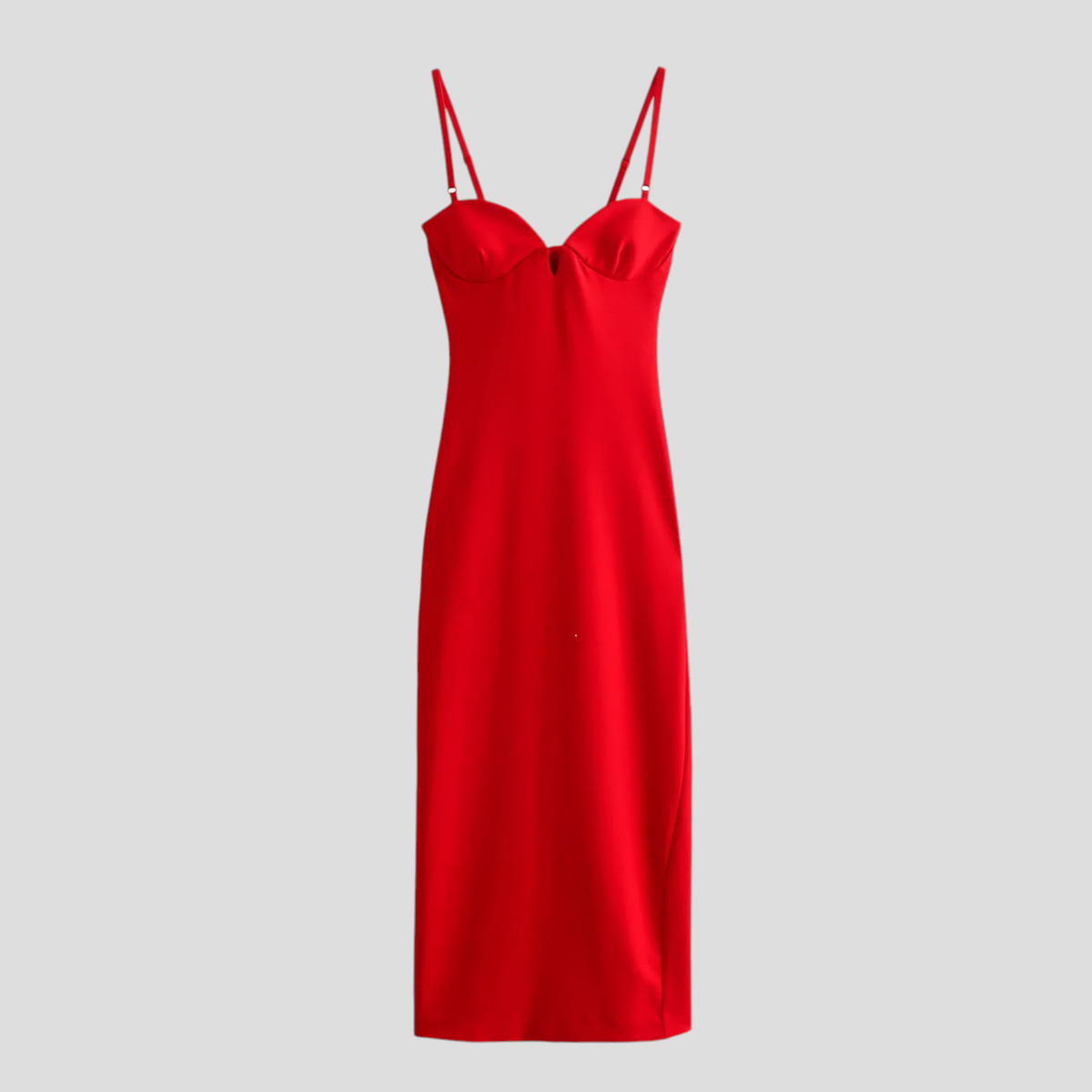 Vestido midi ajustado con tirantes finos y cremallera oculta
