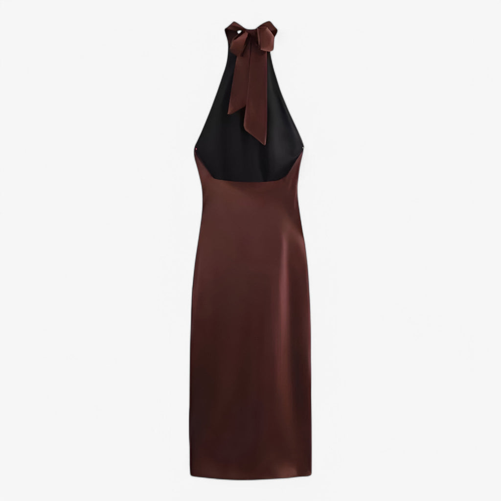 Backless Satin Midi Dress with Lace-Up Back