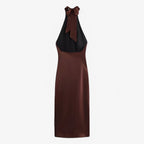Backless Satin Midi Dress with Lace-Up Back