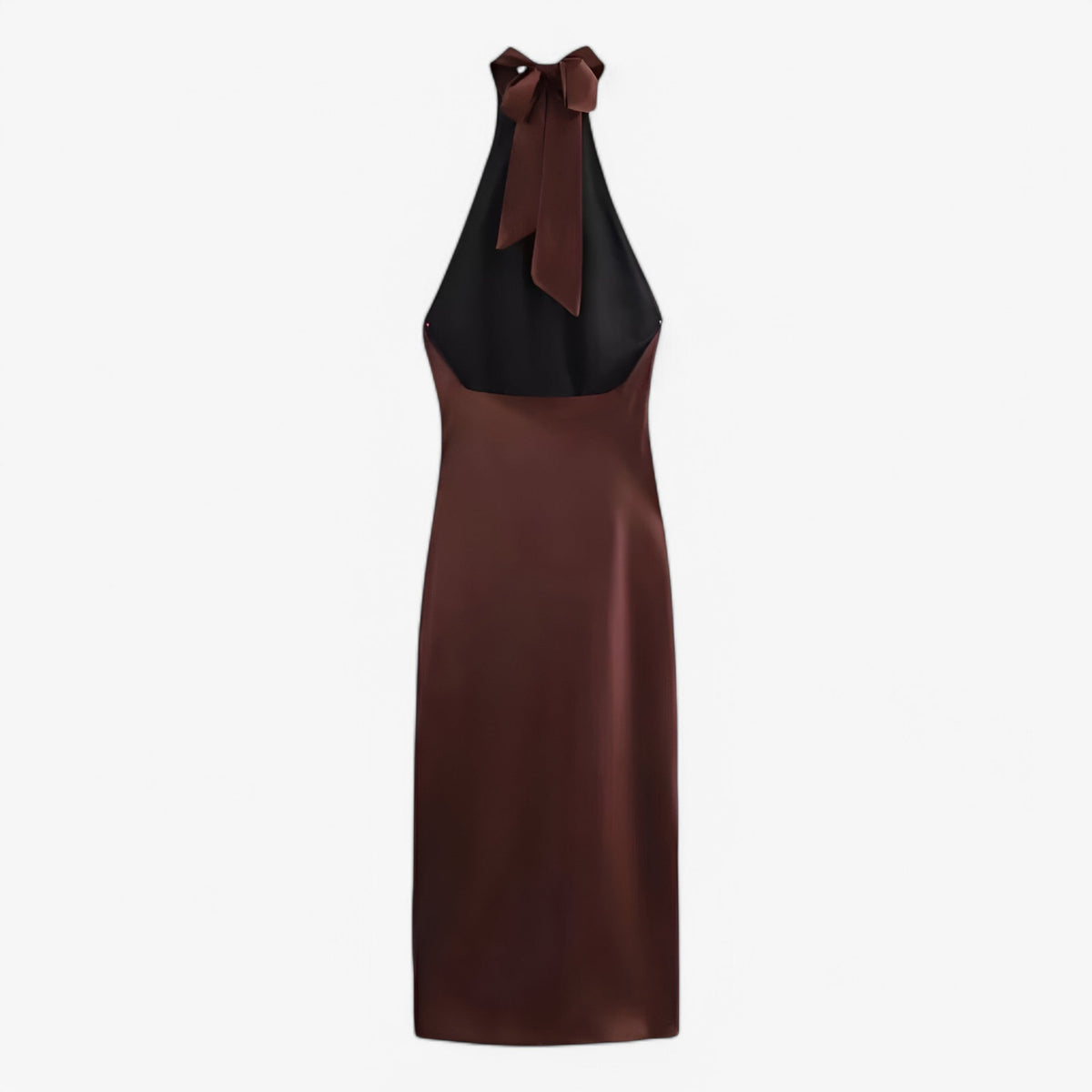 Backless Satin Midi Dress with Lace-Up Back