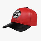 Embroidered Faux Leather Cap with Wide Brim for Sun Protection