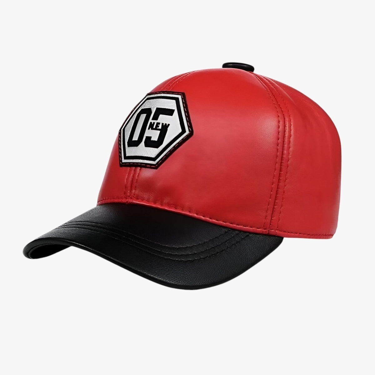 Embroidered Faux Leather Cap with Wide Brim for Sun Protection