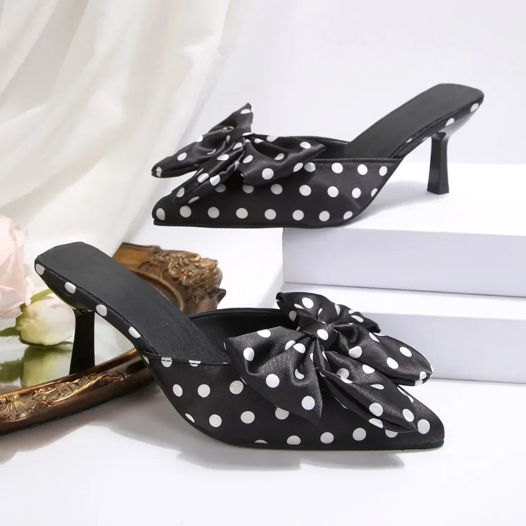 Polka Dot Kitten Heels with Oversized Bow