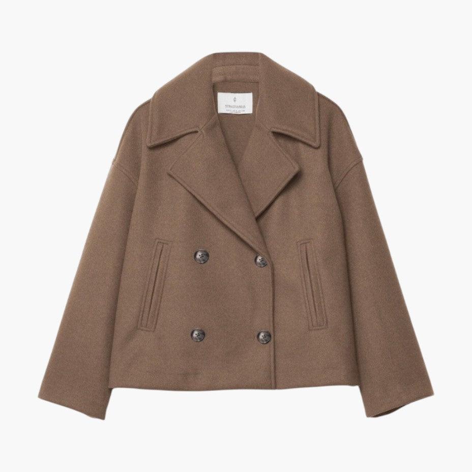 Cropped Trench Coat with Double Button Front and Notched Lapel