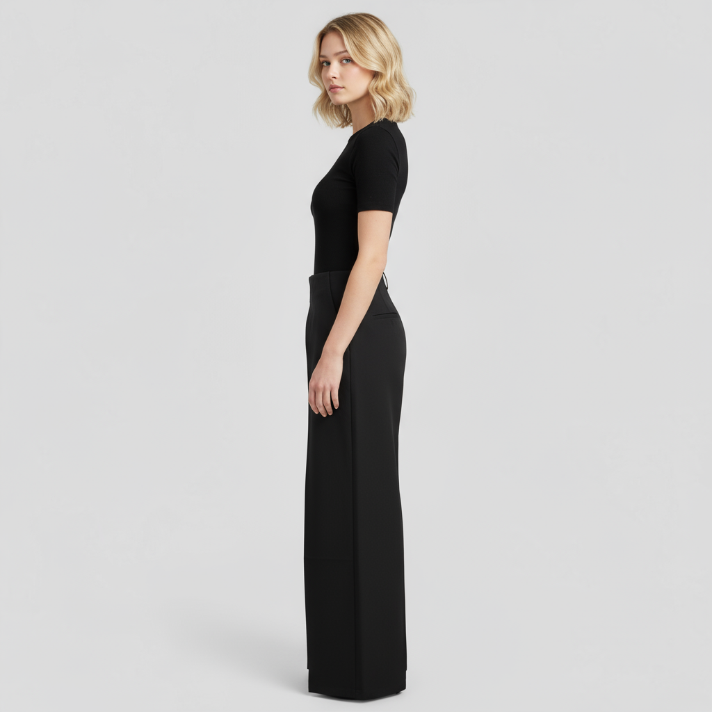 High-Waisted Wide-Leg Trousers with Asymmetric Hem