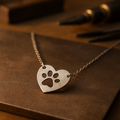 Heart and Paw Pendant Necklace in Silver Colour for Pet Lovers