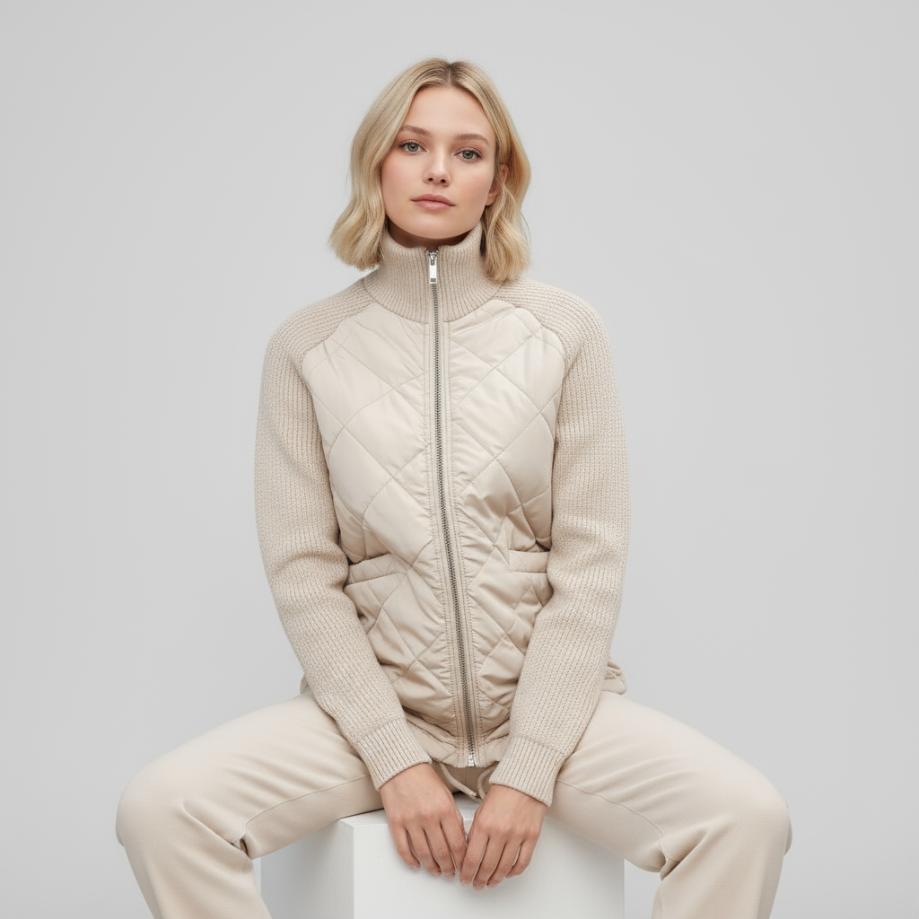 Chaqueta acolchada ligera con detalle de retales y cintura ajustable