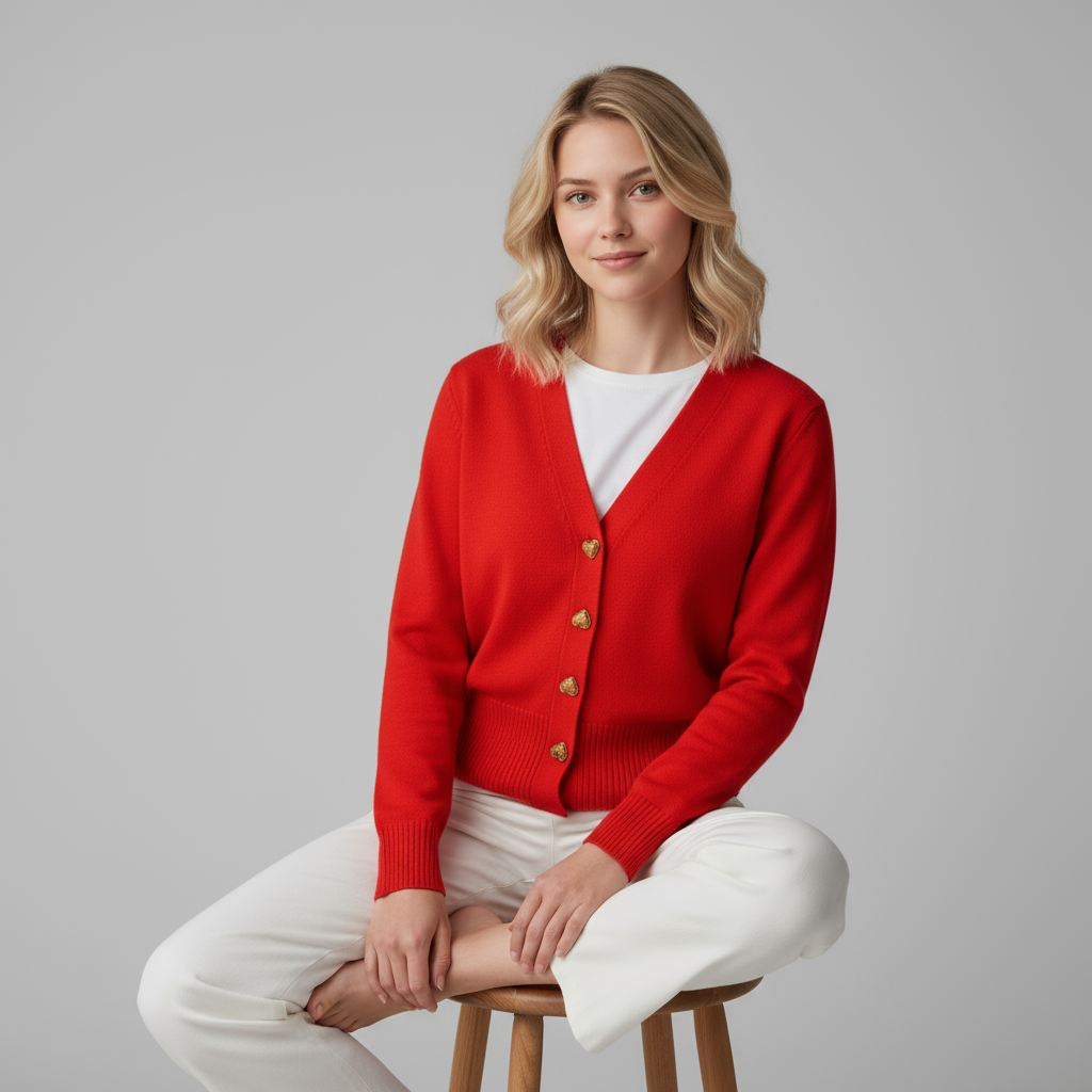 Button-Front Wool Jumper with Long Sleeves and H-Line Fit
