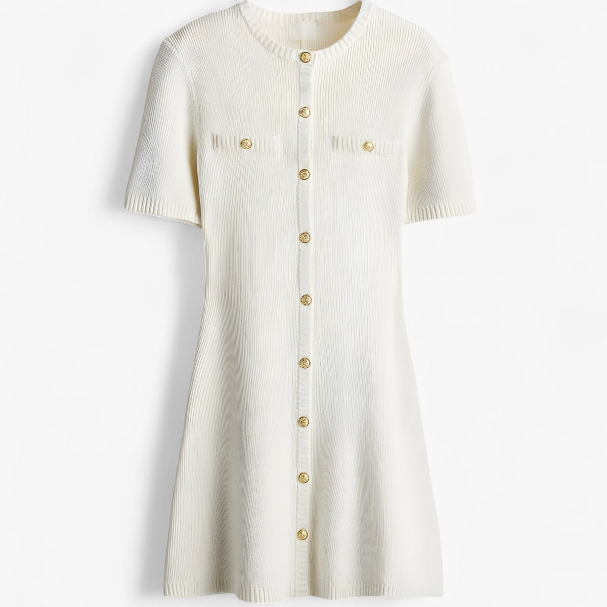 Vestido corto de punto de canalé con detalles dorados