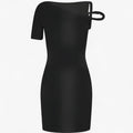 Asymmetric knitted mini dress with woven waist detail