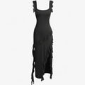 Vestido midi sedoso con volantes en cascada y cintura ajustada