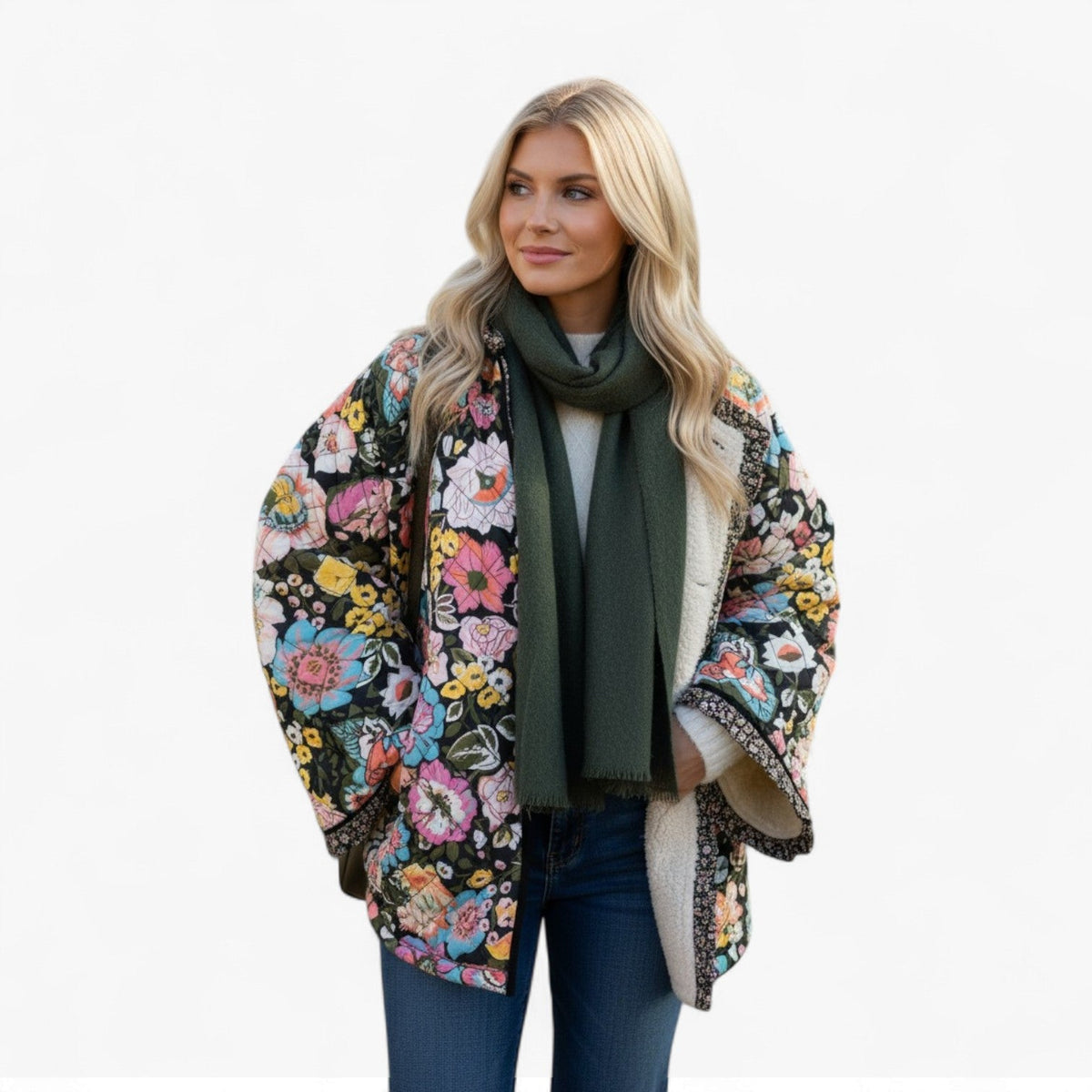 Reversible Floral Print Jacket with Insulating Lining