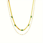 Double-Layer Retro Necklace with Green Baguette Stones