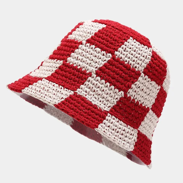 Hand-Crocheted Checkered Pattern House Slippers