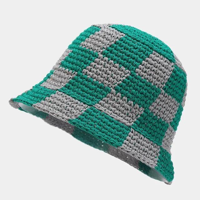 Hand-Crocheted Checkered Pattern House Slippers
