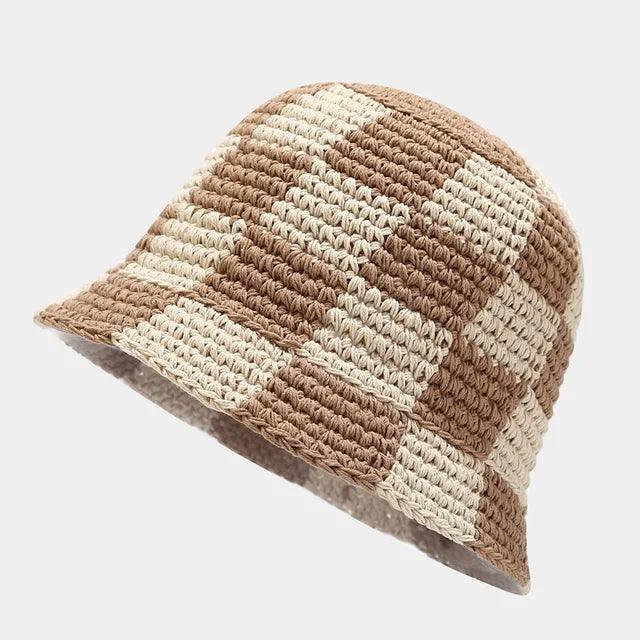 Hand-Crocheted Checkered Pattern House Slippers
