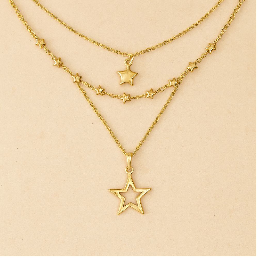 Vintage-Style Layered Star Necklace with Celestial Charm