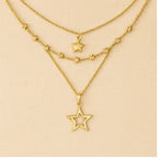 Vintage-Style Layered Star Necklace with Celestial Charm