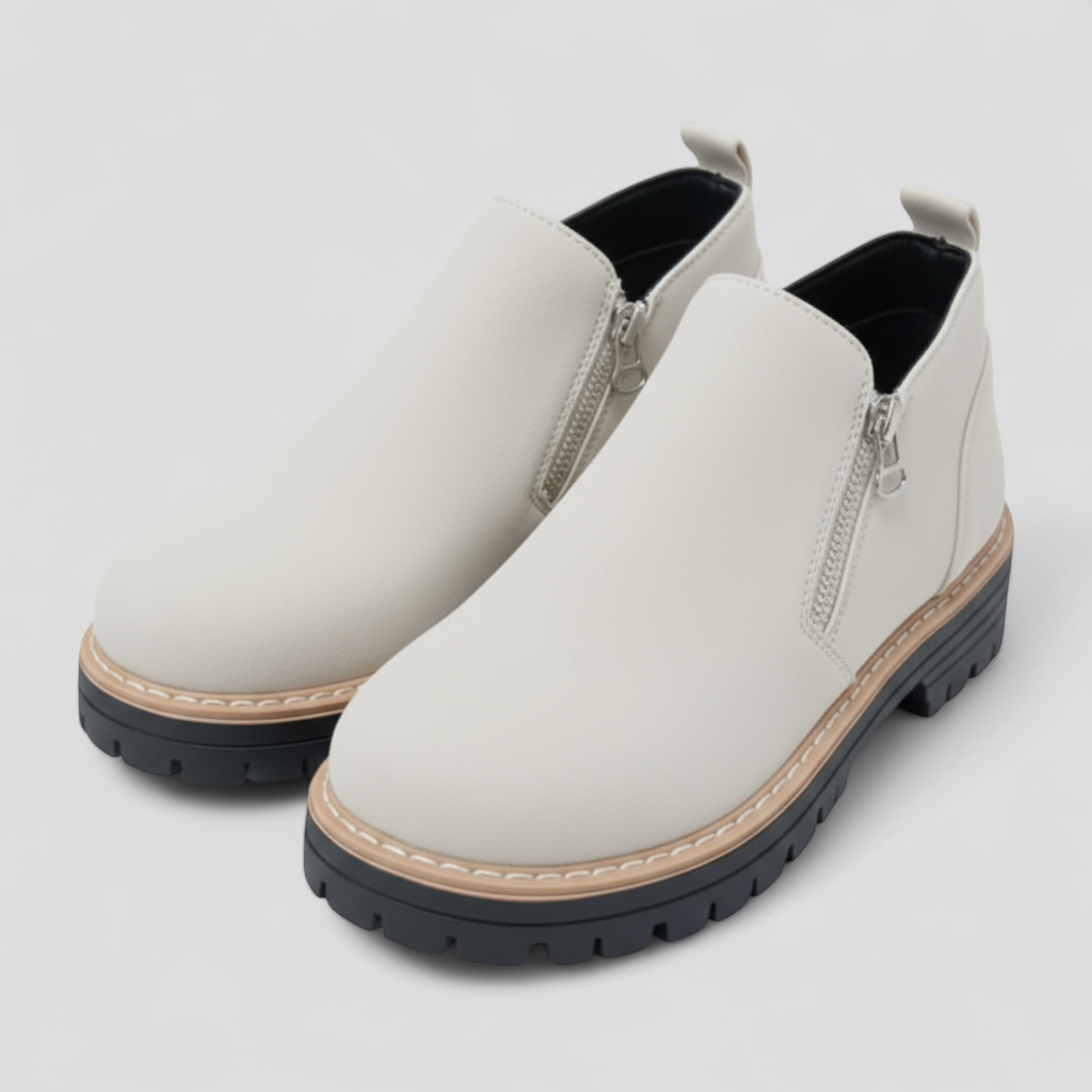 Water-Resistant Round-Toe Ankle Boots with Zip