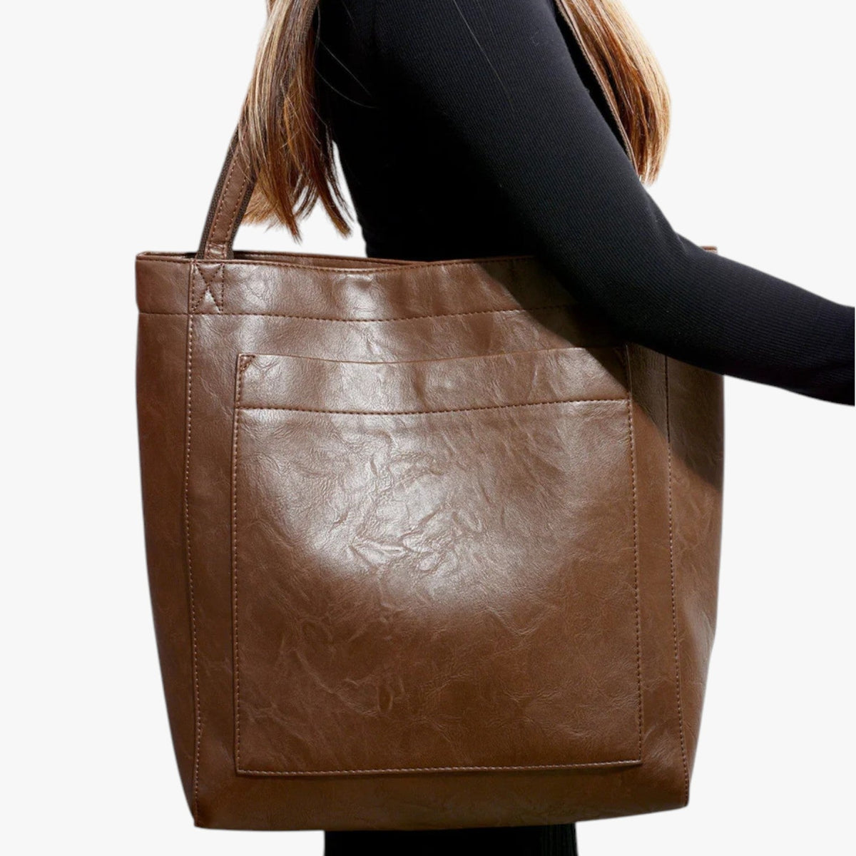 Vegan Leather Handbag with Snap Button Closure