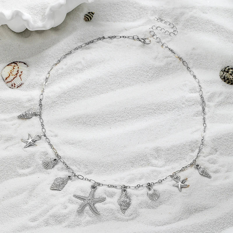 Starfish and Shell Pendant Necklace with Seaside Charm