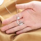 Cat, Moon and Star Pendant Necklace in Silver Colour