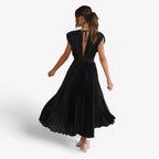 Pleated Maxi Dress with a Draped V-Neck and High Waist