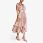 Pleated Maxi Dress with a Draped V-Neck and High Waist