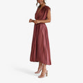 Pleated Maxi Dress with a Draped V-Neck and High Waist