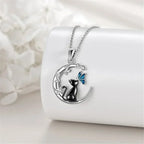 Moon, Cat and Butterfly Crystal Pendant Necklace with Whimsical Charm