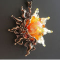 Orange Glass Sun Pendant Necklace with Warm Glow and Bright Rays