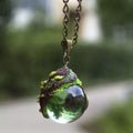Green Glass Pendant Necklace with Glossy Finish and Rich Colour