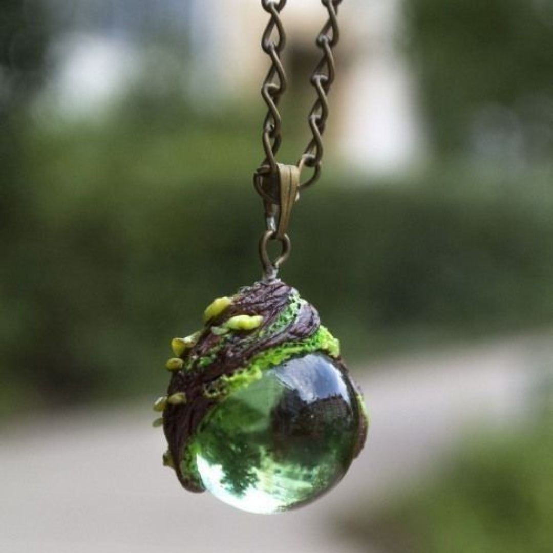Green Glass Pendant Necklace with Glossy Finish and Rich Colour