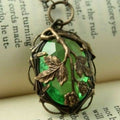Green Round Crystal Pendant Necklace with Bright Sparkle