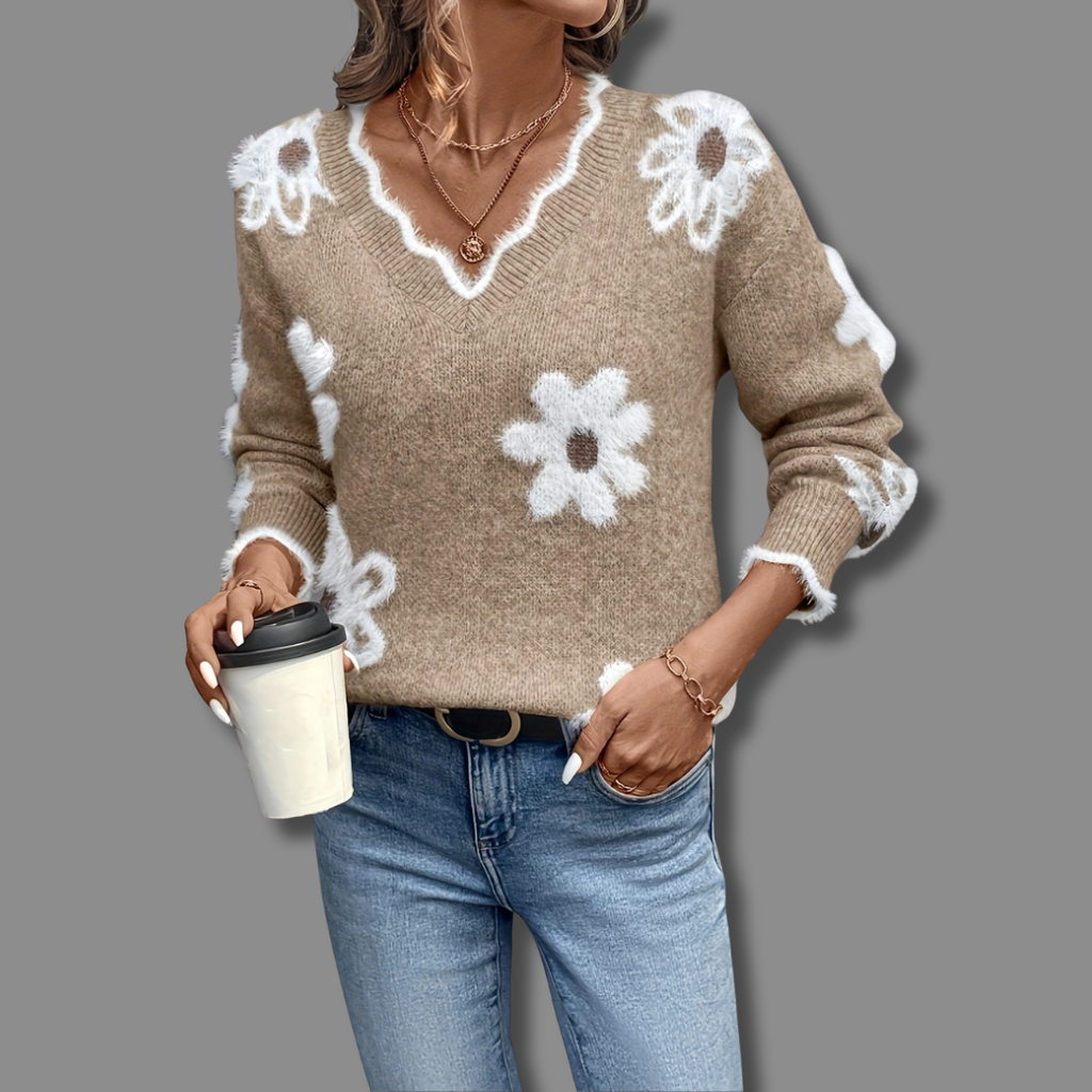 Floral V-Neck Jumper with Cosy Handle