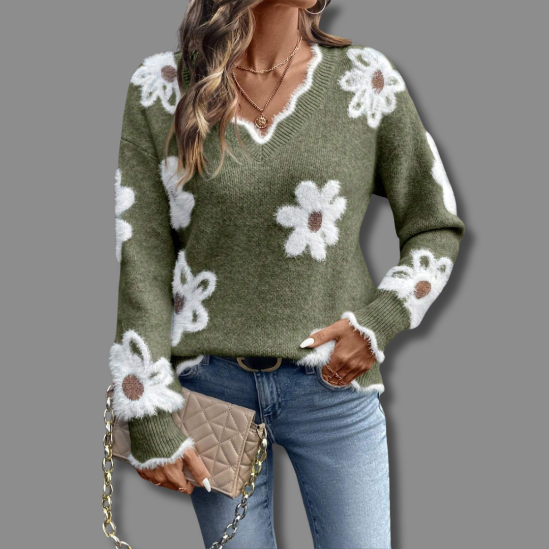 Floral V-Neck Jumper with Cosy Handle