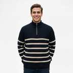 Striped Half-Zip Knit Turtleneck Sweater for Men