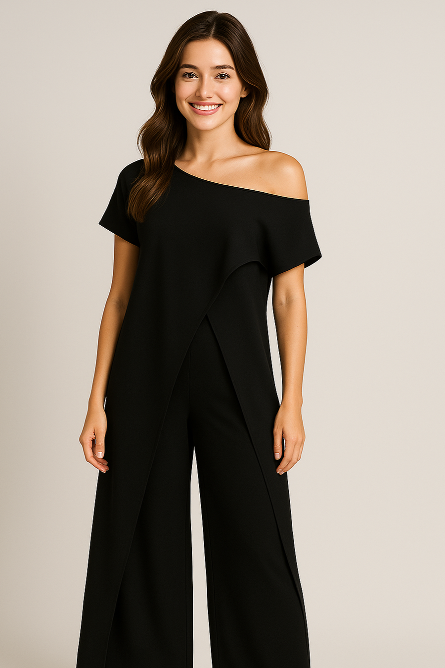 Conjunto de blusa y pantalones con bajo asimétrico