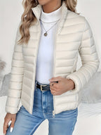 Quilted Jacket with Stand Collar and Zip Closure