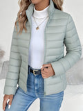 Quilted Jacket with Stand Collar and Zip Closure