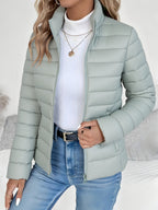 Quilted Jacket with Stand Collar and Zip Closure